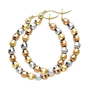 COPY - 14K Tri Color Gold beads ball Hoop Earrings